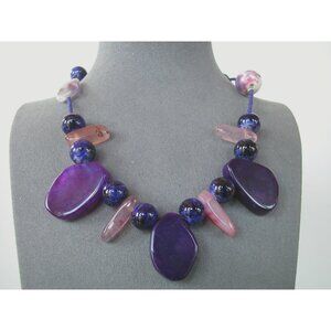 Amethyst, Agate & Lapis Lazuli Beaded Necklace With Lobster Clasp